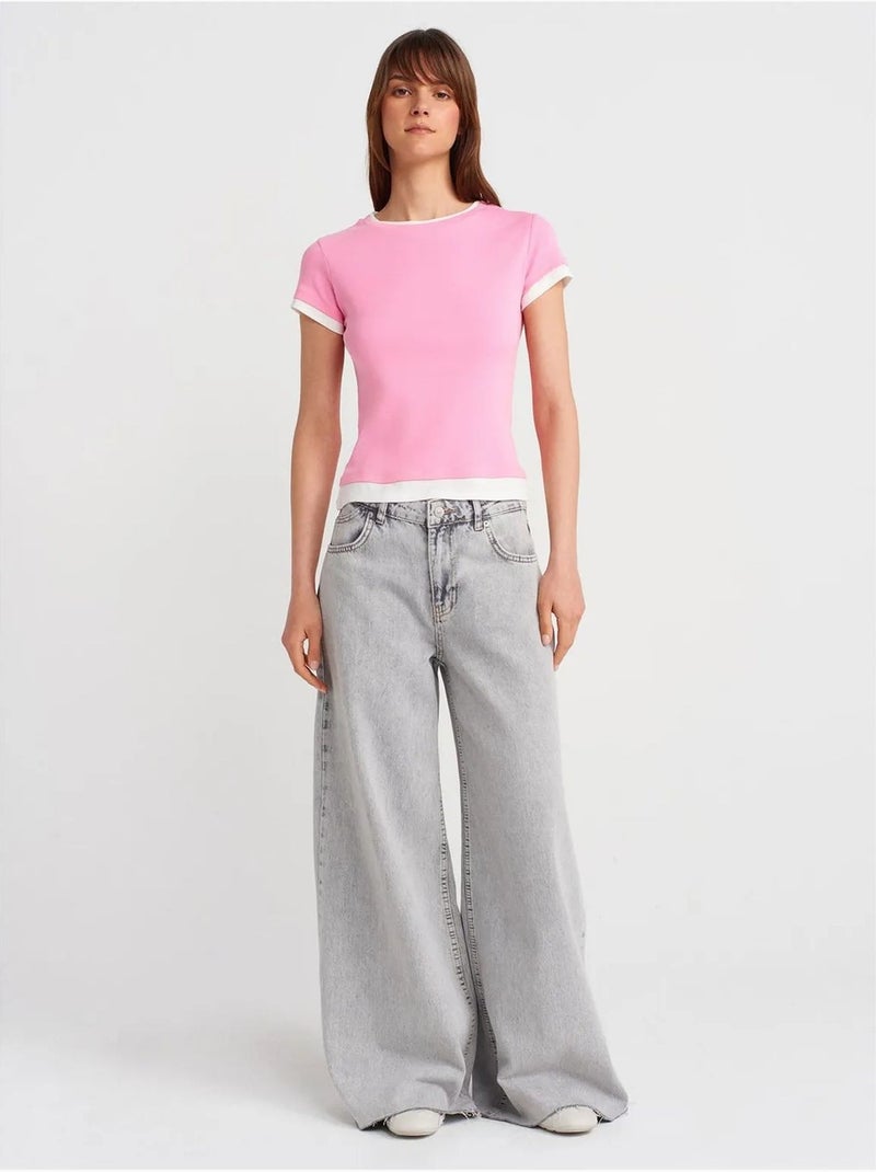DILVIN T-shirt Femme Ajusté En Coton, Col Rond Rose - Kiabi