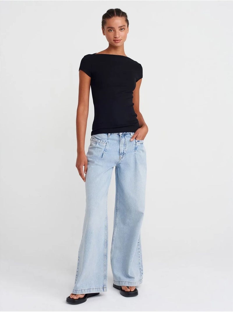 DILVIN T-shirt Femme Côtelé À Col Bateau, Coupe Ajustée Noir - Kiabi