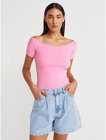DILVIN T-shirt Femme Coupe Ajustée À Col Bateau