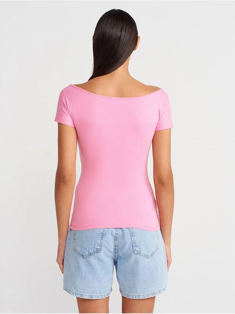 DILVIN T-shirt Femme Coupe Ajustée À Col Bateau Rose fluo/Solinotes - Kiabi