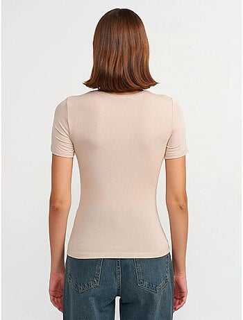 DILVIN T-shirt Femme Coupe Ajustée À Col Rond