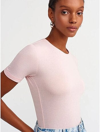 DILVIN T-shirt Femme Coupe Ajustée À Col Rond