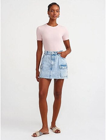 DILVIN T-shirt Femme Coupe Ajustée À Col Rond