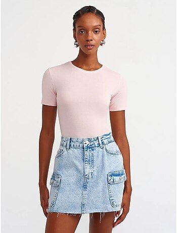 DILVIN T-shirt Femme Coupe Ajustée À Col Rond