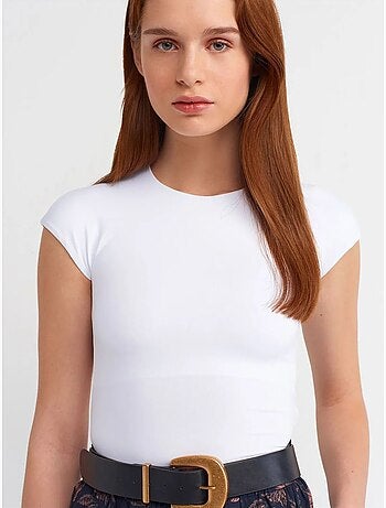 DILVIN T-shirt Femme Coupe Ajustée Col Rond