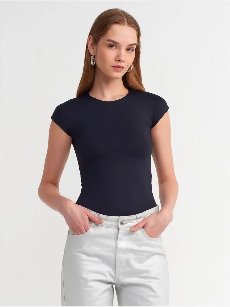 DILVIN T-shirt Femme Coupe Ajustée Col Rond Bleu marine - Kiabi