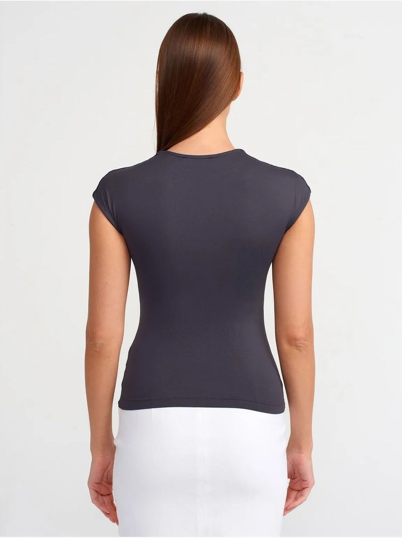 Dilvin t-shirt femme coupe ajustée col rond Gris Noir - Kiabi