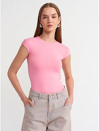 DILVIN T-shirt Femme Coupe Ajustée Col Rond