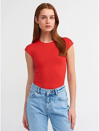 DILVIN T-shirt Femme Coupe Ajustée Col Rond