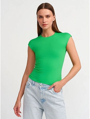 DILVIN T-shirt Femme Coupe Ajustée Col Rond