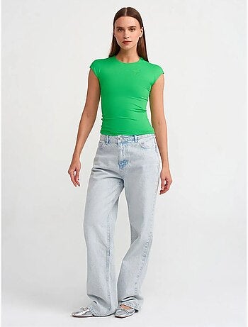 DILVIN T-shirt Femme Coupe Ajustée Col Rond