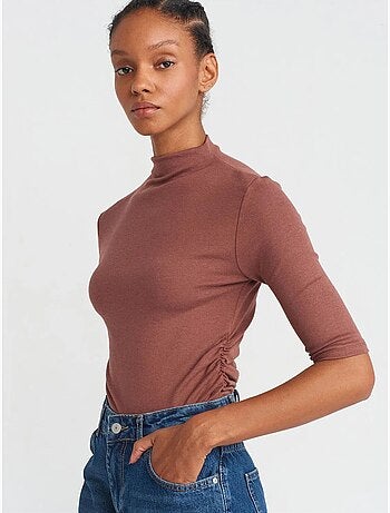 DILVIN T-shirt Femme Coupe Slim À Col Montant Court