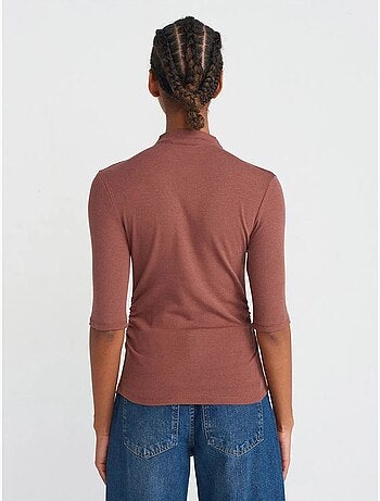 DILVIN T-shirt Femme Coupe Slim À Col Montant Court