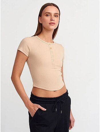 DILVIN T-shirt Femme Court Coupe Slim À Col Rond