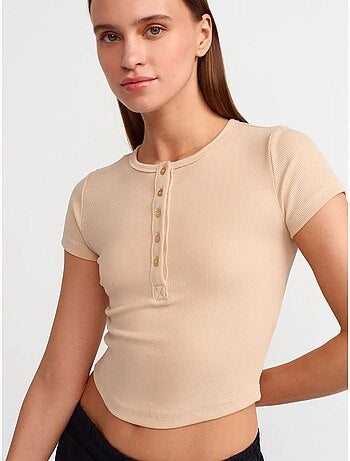 DILVIN T-shirt Femme Court Coupe Slim À Col Rond