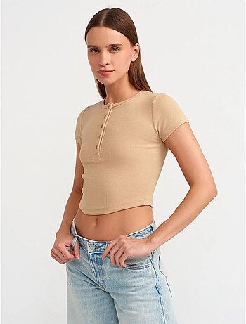 DILVIN T-shirt Femme Court Coupe Slim À Col Rond