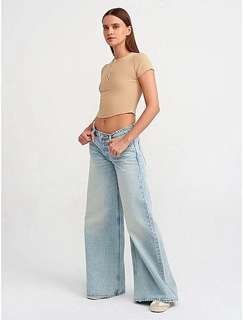 DILVIN T-shirt Femme Court Coupe Slim À Col Rond