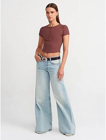 DILVIN T-shirt Femme Court Coupe Slim À Col Rond
