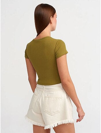 DILVIN T-shirt Femme Court Coupe Slim À Col Rond