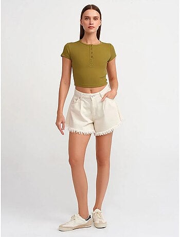 DILVIN T-shirt Femme Court Coupe Slim À Col Rond