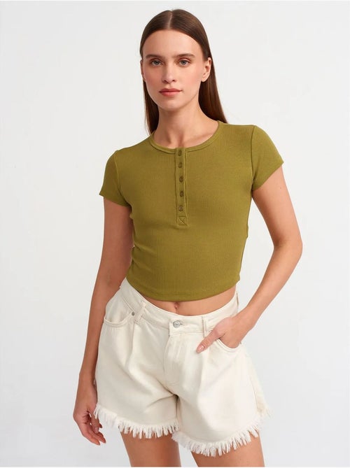 DILVIN T-shirt Femme Court Coupe Slim À Col Rond - Kiabi DILVIN T-shirt Femme Court Coupe Slim À Col Rond - Kiabi