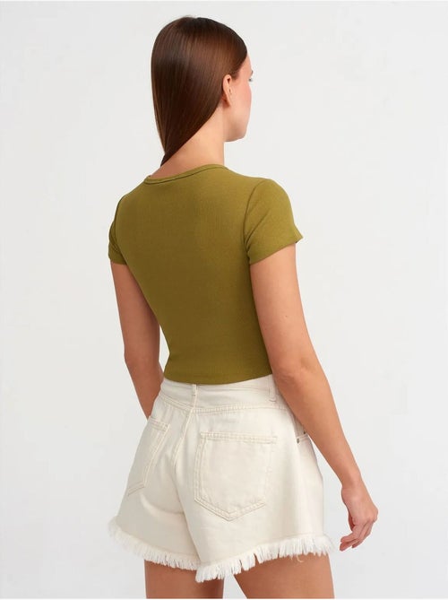 DILVIN T-shirt Femme Court Coupe Slim À Col Rond - Kiabi DILVIN T-shirt Femme Court Coupe Slim À Col Rond - Kiabi