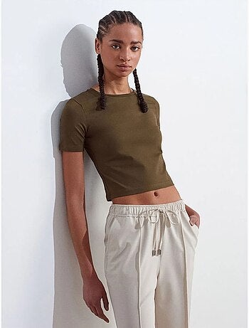 DILVIN T-shirt Femme Crop Coupe Slim À Col Rond