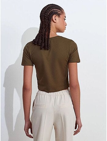 DILVIN T-shirt Femme Crop Coupe Slim À Col Rond