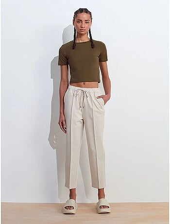 DILVIN T-shirt Femme Crop Coupe Slim À Col Rond