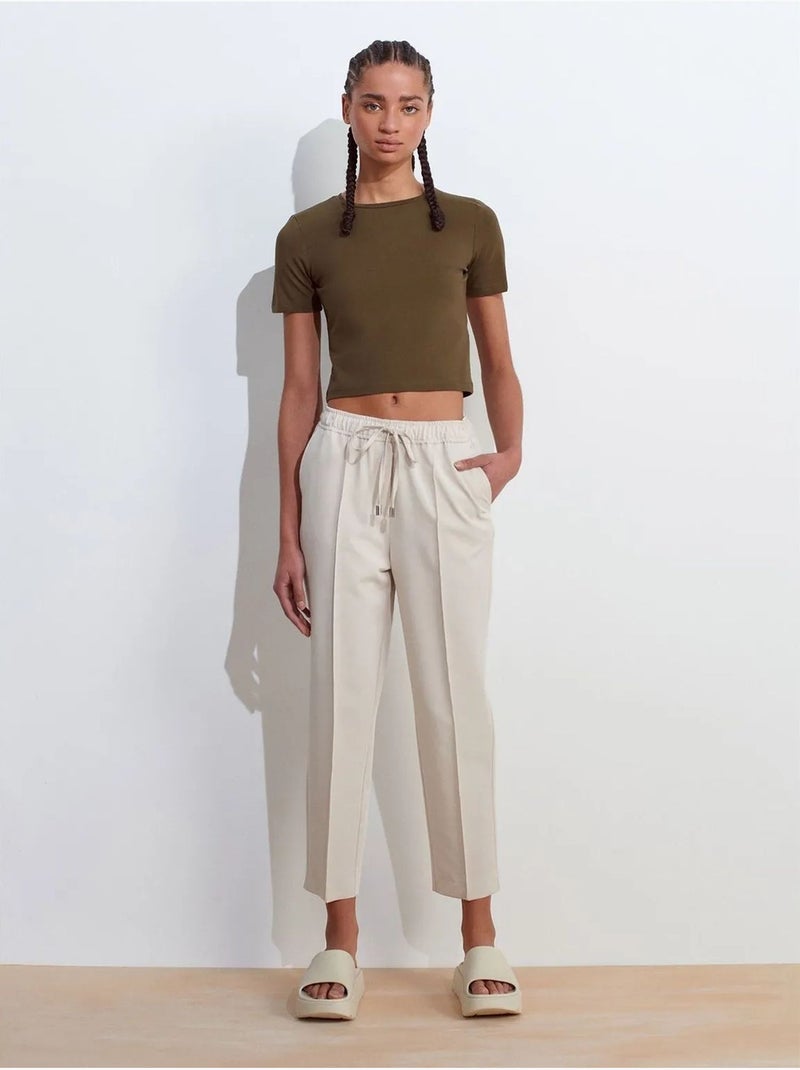 DILVIN T-shirt Femme Crop Coupe Slim À Col Rond Kaki - Kiabi