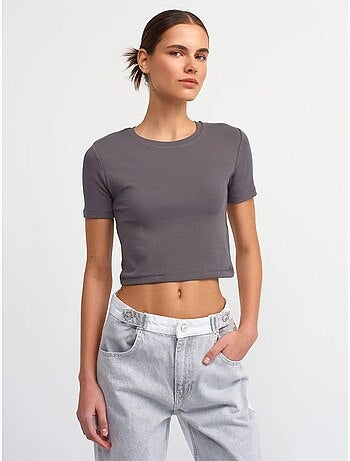 Dilvin t-shirt femme crop slim à col rond