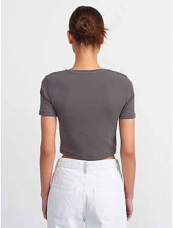 Dilvin t-shirt femme crop slim à col rond