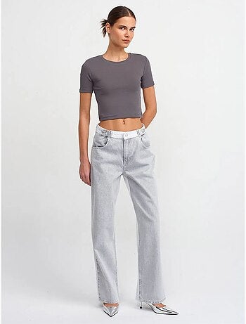 Dilvin t-shirt femme crop slim à col rond