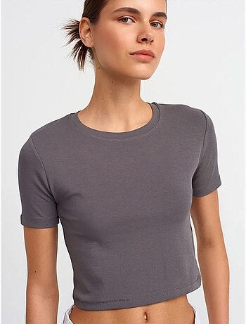Dilvin t-shirt femme crop slim à col rond