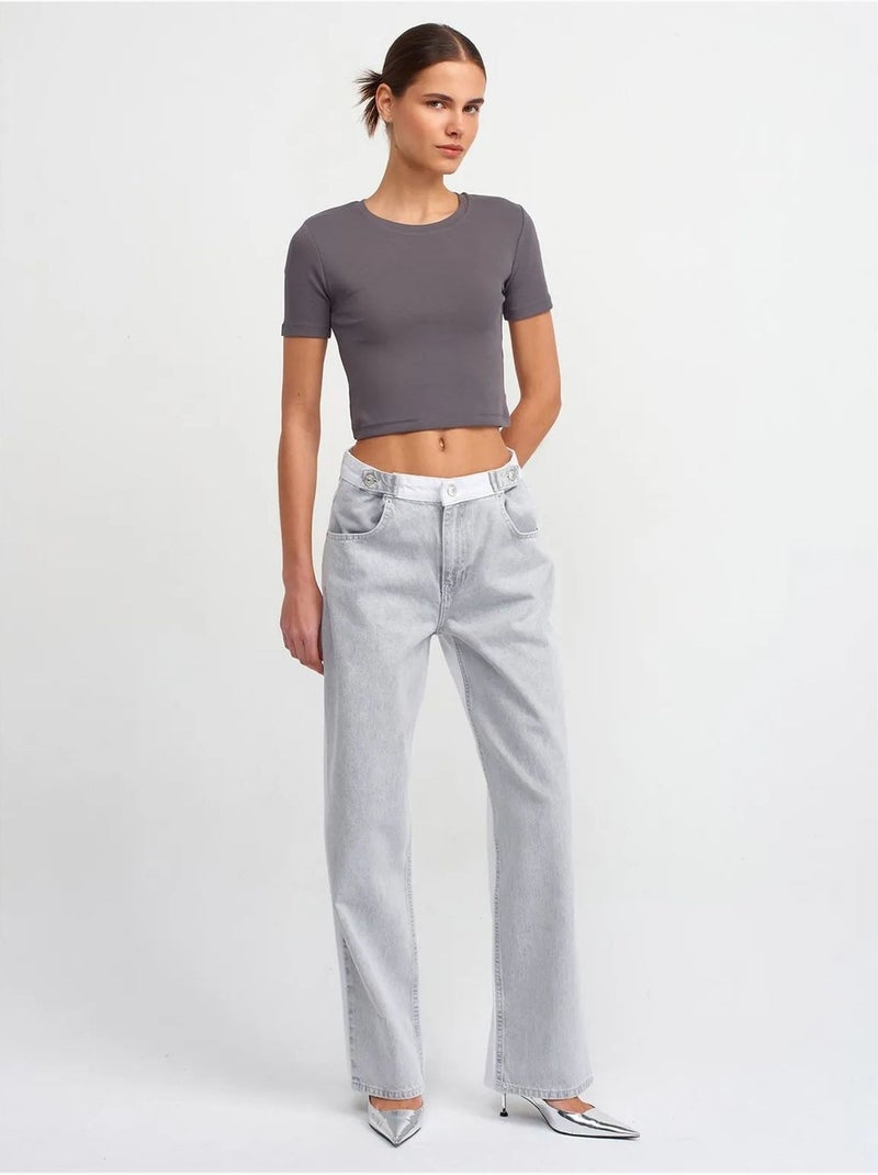 Dilvin t-shirt femme crop slim à col rond Gris Noir - Kiabi