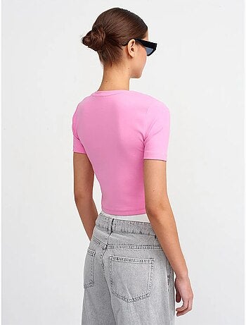 DILVIN T-shirt Femme Crop Slim À Col Rond
