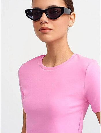 DILVIN T-shirt Femme Crop Slim À Col Rond