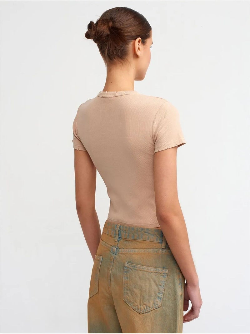 Dilvin t-shirt femme crop slim fit Beige argile - Kiabi
