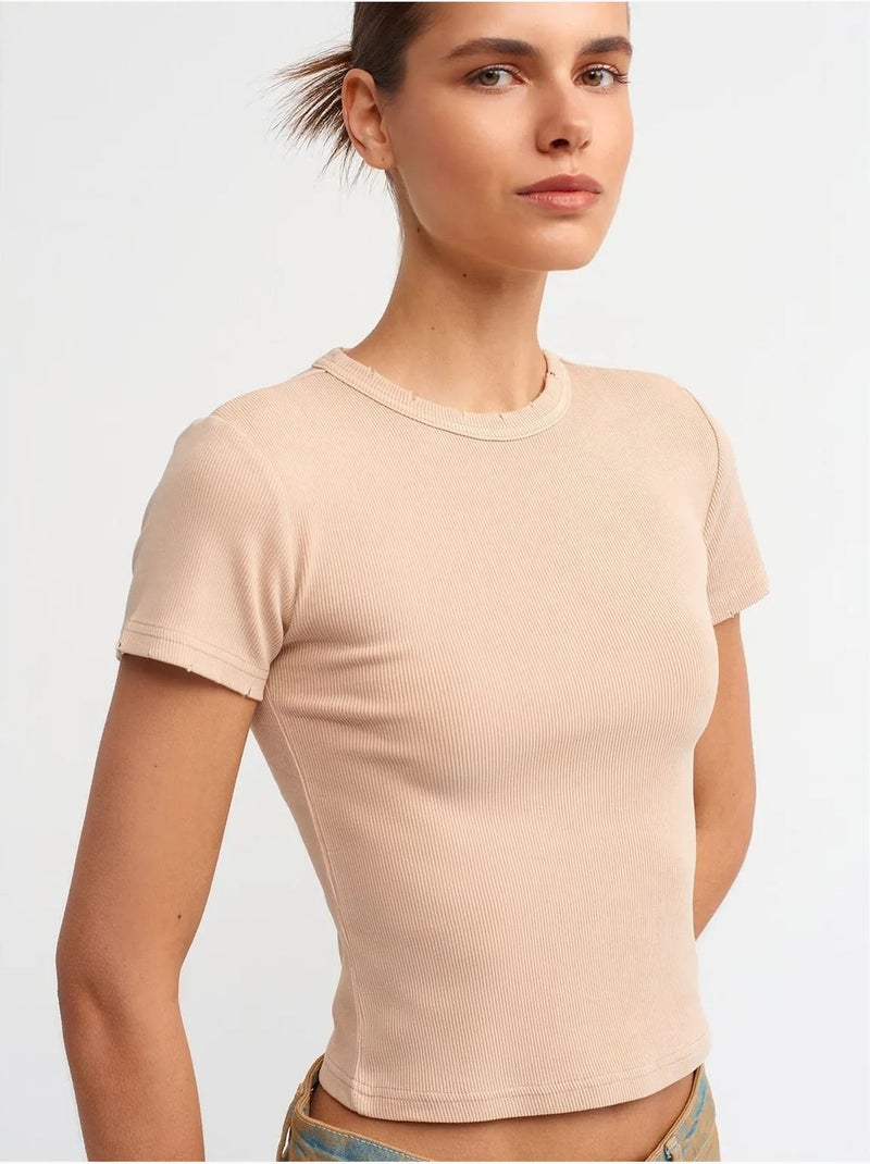 Dilvin t-shirt femme crop slim fit Beige argile - Kiabi