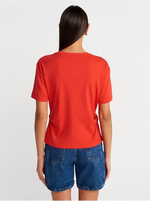 DILVIN T-shirt Femme En Coton À Col Rond Avec Fente - Kiabi