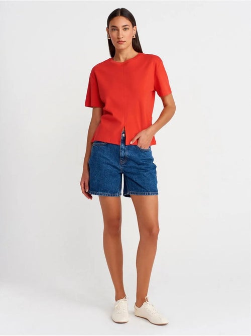 DILVIN T-shirt Femme En Coton À Col Rond Avec Fente - Kiabi