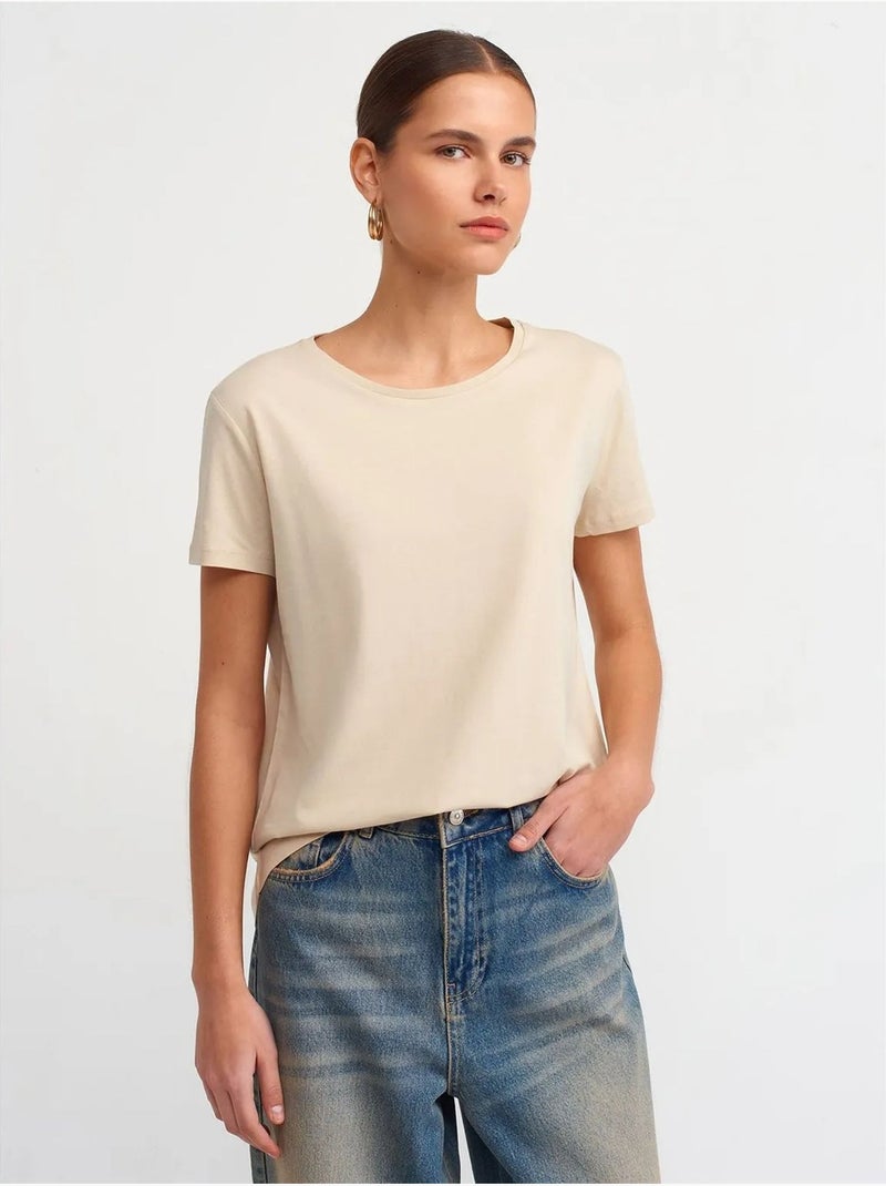 DILVIN T-shirt Femme En Coton À Col Rond Beige naturel - Kiabi