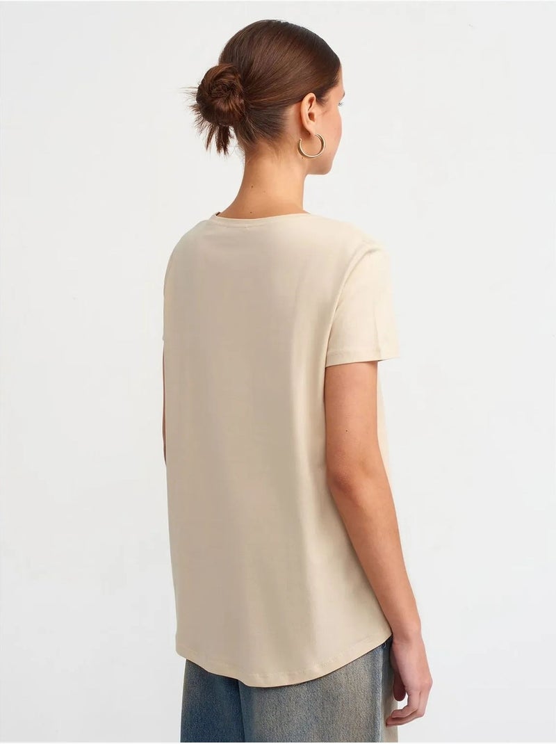 DILVIN T-shirt Femme En Coton À Col Rond Beige naturel - Kiabi