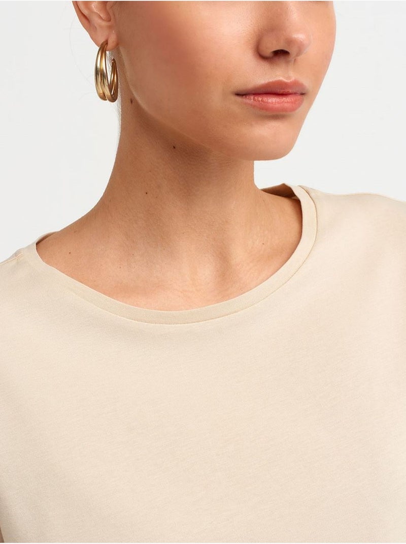 DILVIN T-shirt Femme En Coton À Col Rond Beige naturel - Kiabi