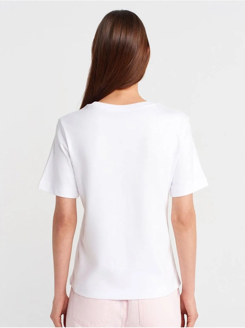DILVIN T-shirt Femme En Coton À Col Rond Blanc - Kiabi