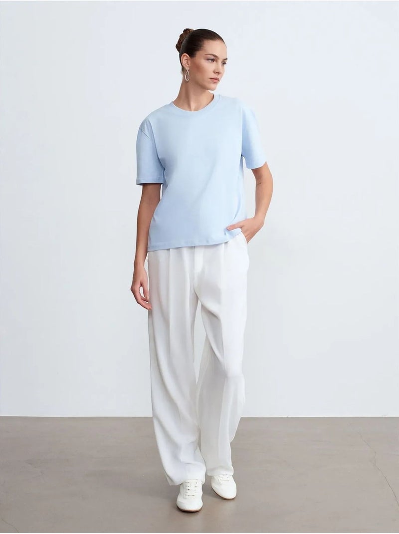 DILVIN T-shirt Femme En Coton À Col Rond Bleu ciel - Kiabi