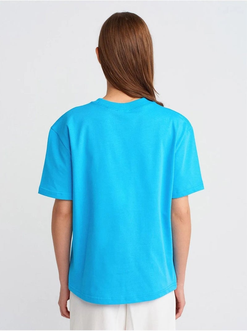 DILVIN T-shirt Femme En Coton À Col Rond Bleu électrique - Kiabi