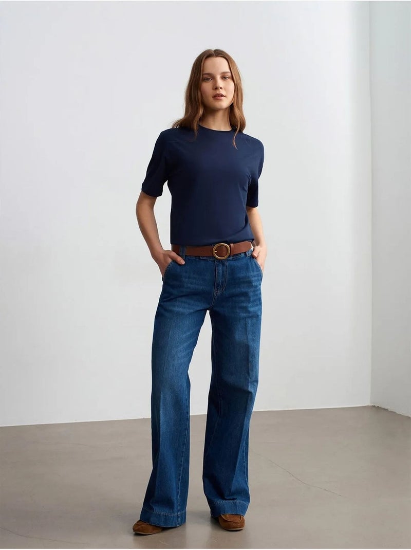 DILVIN T-shirt Femme En Coton À Col Rond Bleu marine - Kiabi