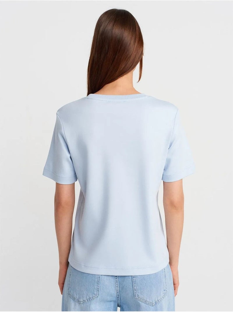 DILVIN T-shirt Femme En Coton À Col Rond Bleu pastel - Kiabi