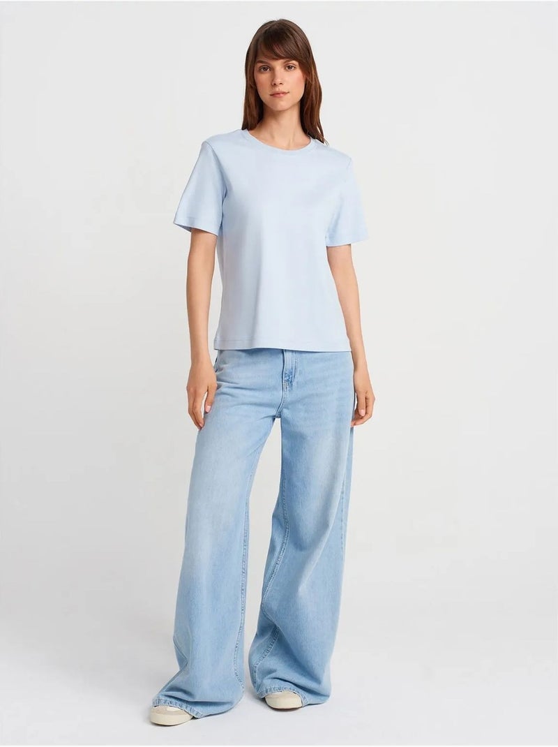 DILVIN T-shirt Femme En Coton À Col Rond Bleu pastel - Kiabi